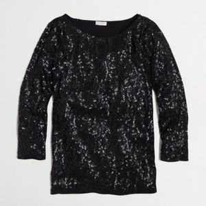 J. Crew Long-Sleeved Black Sequin Top